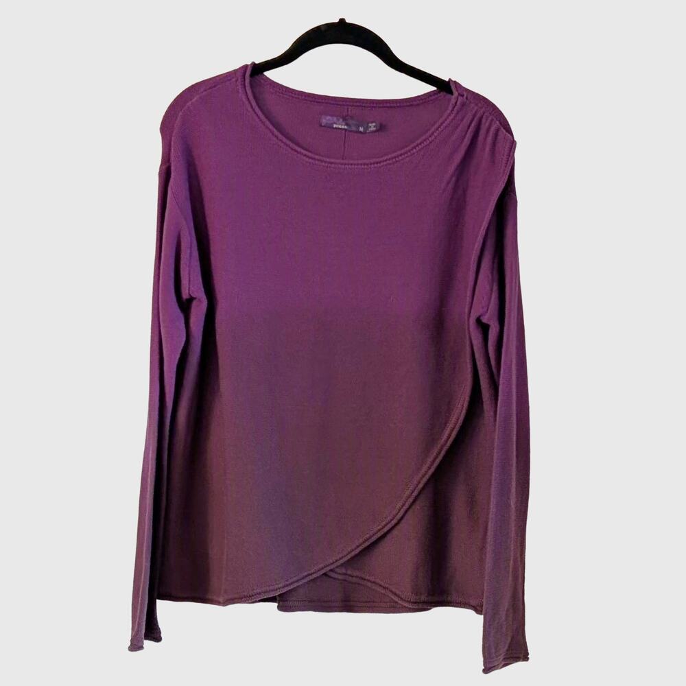 Prana Knit Sweater Medium Purple Long Sleeve  Ombre Wrap Hem Cotton Blend